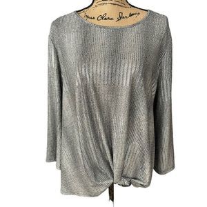 Clara Sun Woo Metallic Silver Knot Top 3/4 Sleeve Size XL